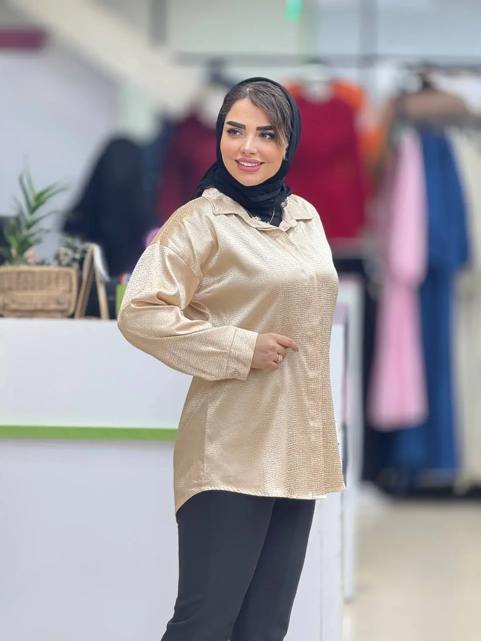 شومیز ساتن ژاکارد طرحدار اجری